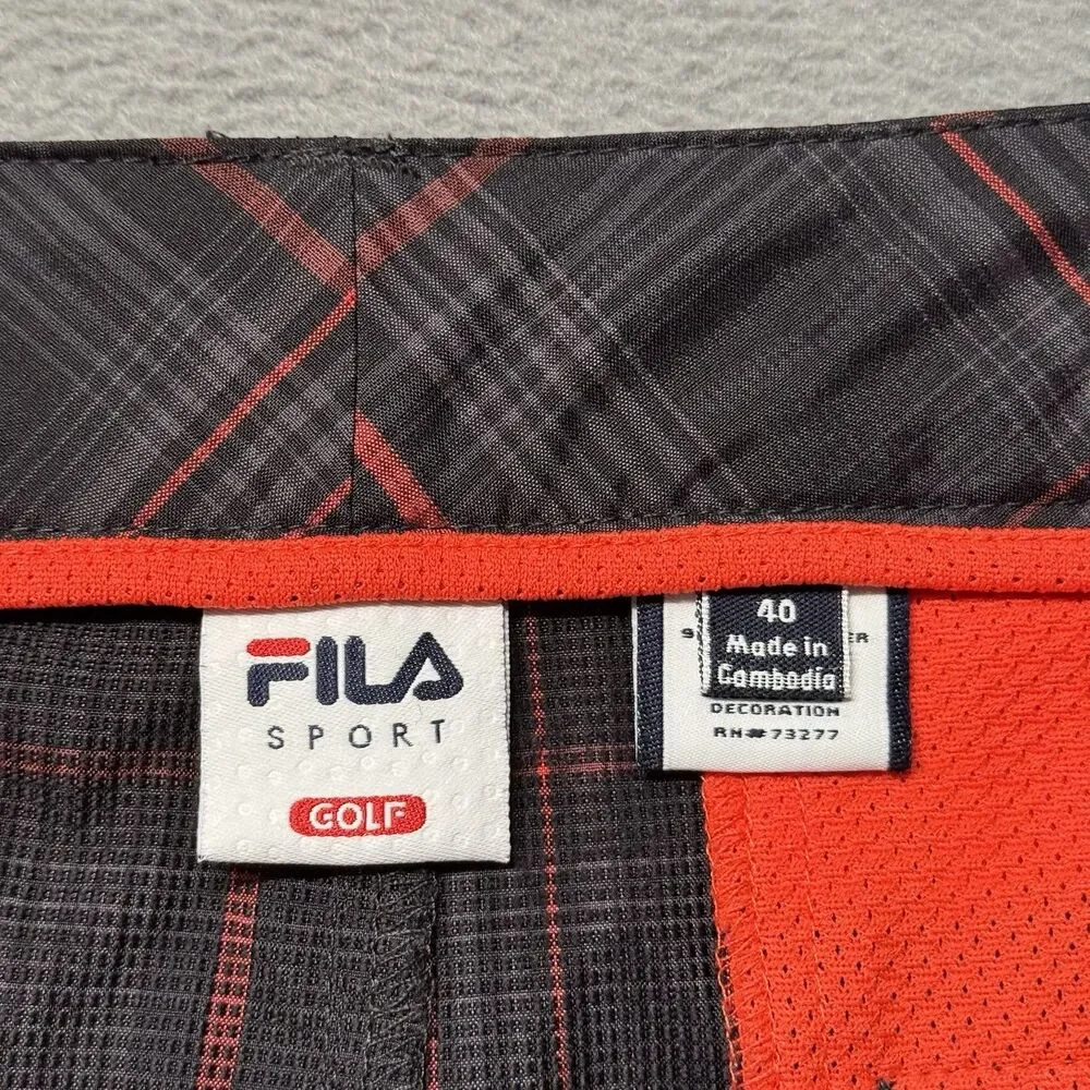 Fila Sport Golf Mens 40 Plaid Golf Shorts Black Red Stretch Athletic Fit EUC